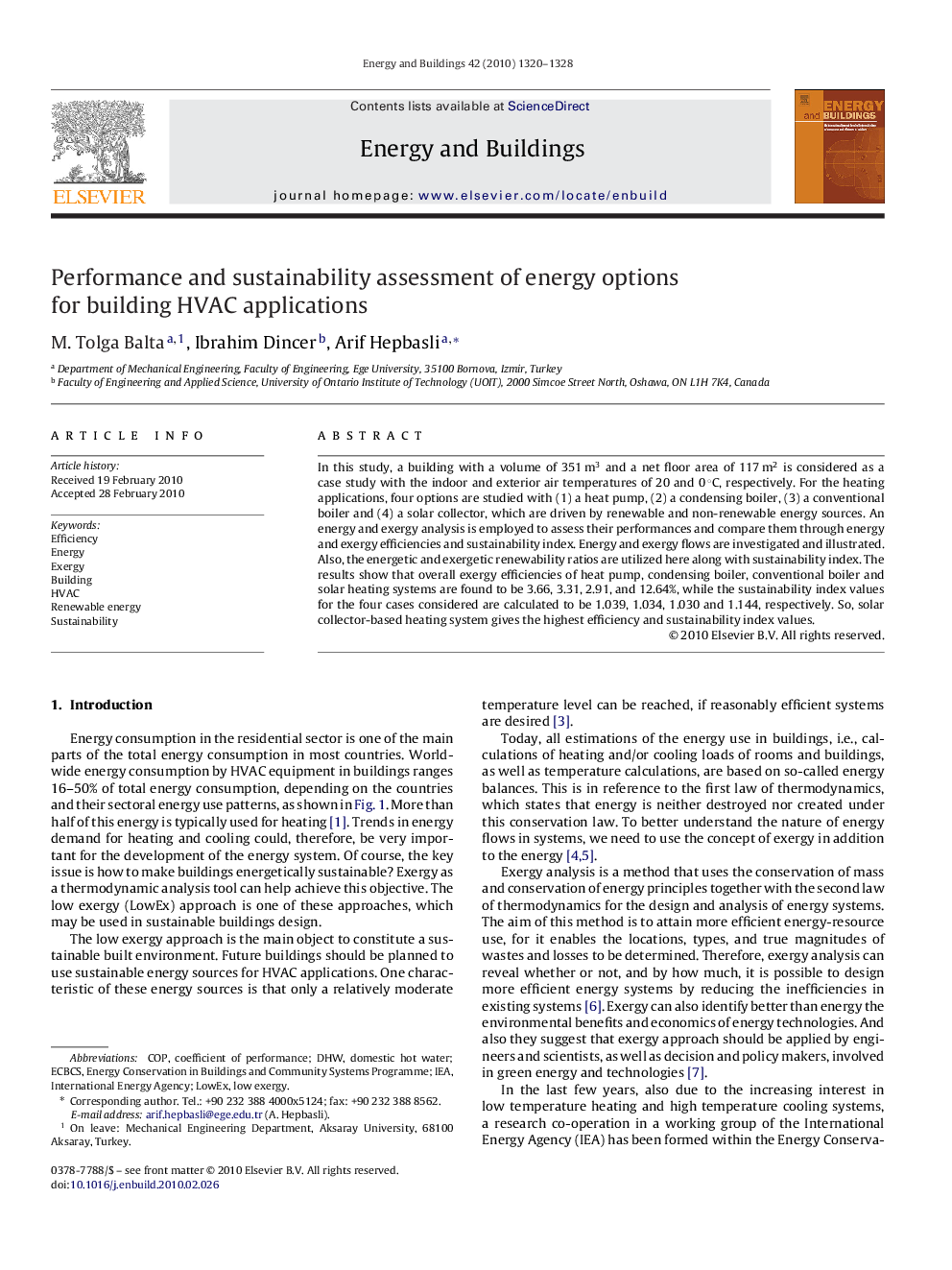 Performance and sustainability assessment of energy options for building HVAC applications