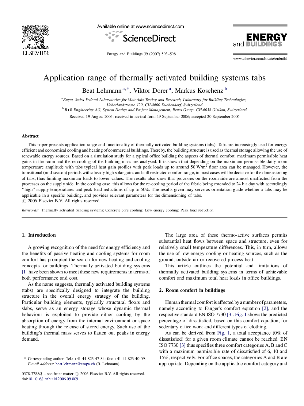 Application range of thermally activated building systems tabs