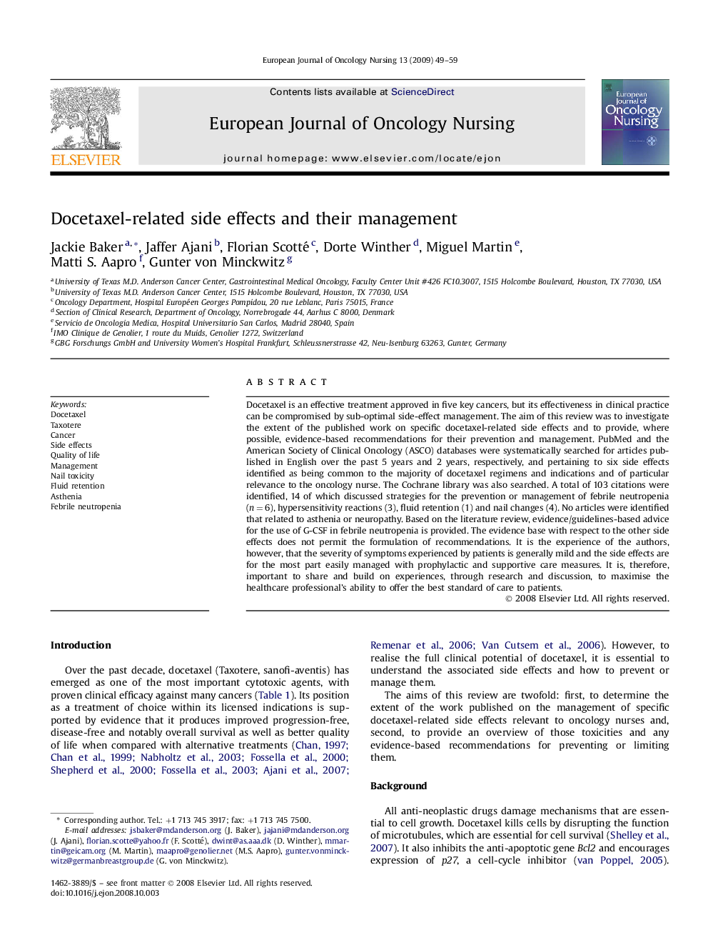 Docetaxel-related side effects and their management