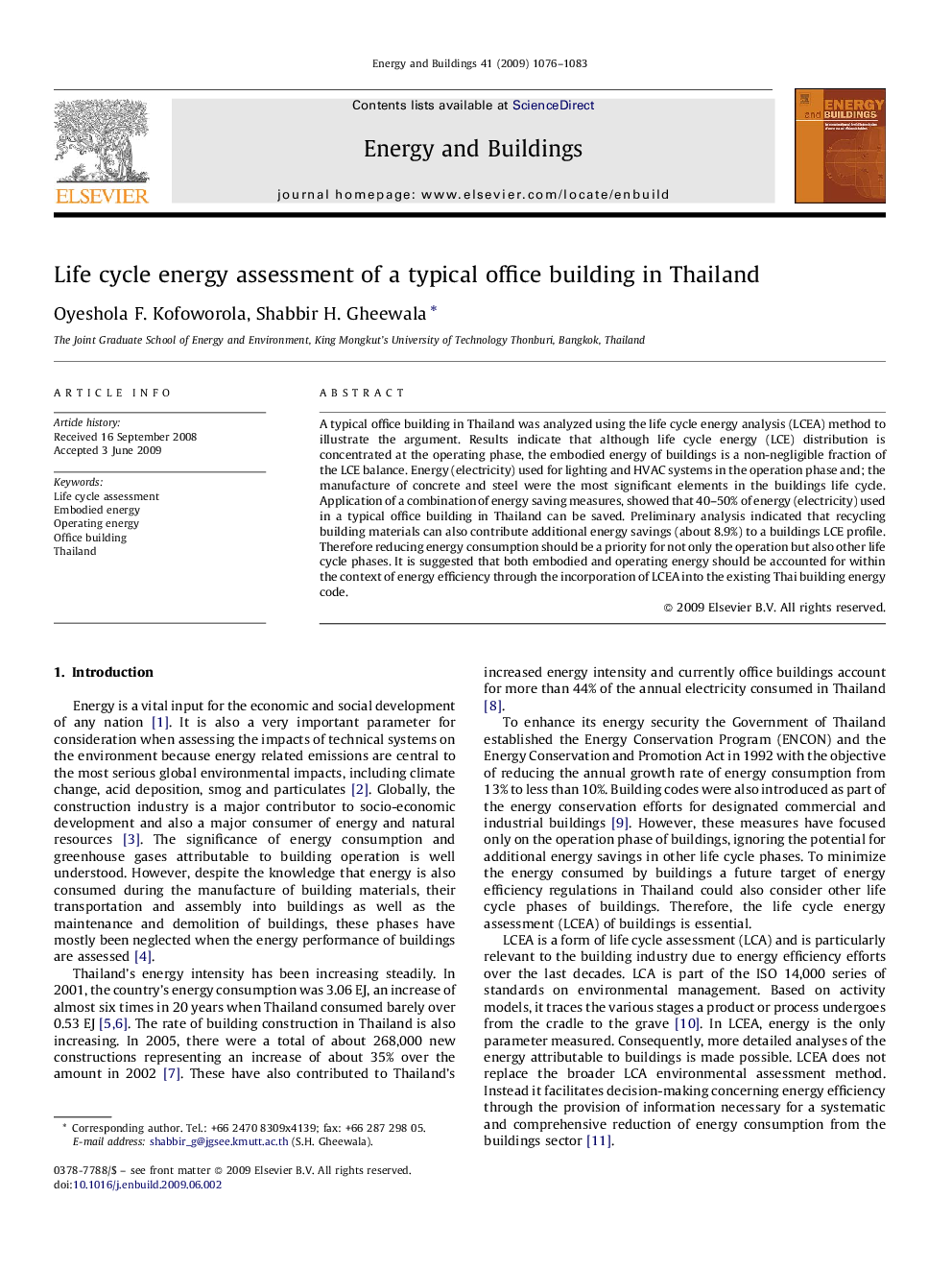 Life cycle energy assessment of a typical office building in Thailand