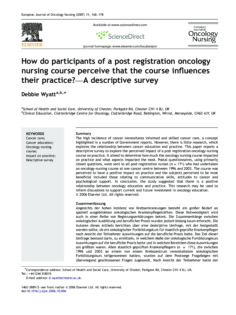 How do participants of a post registration oncology nursing course perceive that the course influences their practice?—A descriptive survey