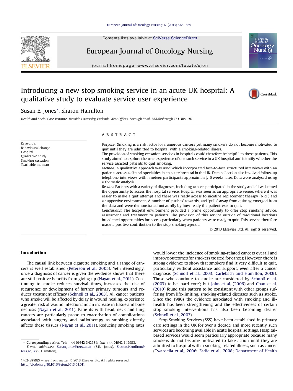 Introducing a new stop smoking service in an acute UK hospital: A qualitative study to evaluate service user experience