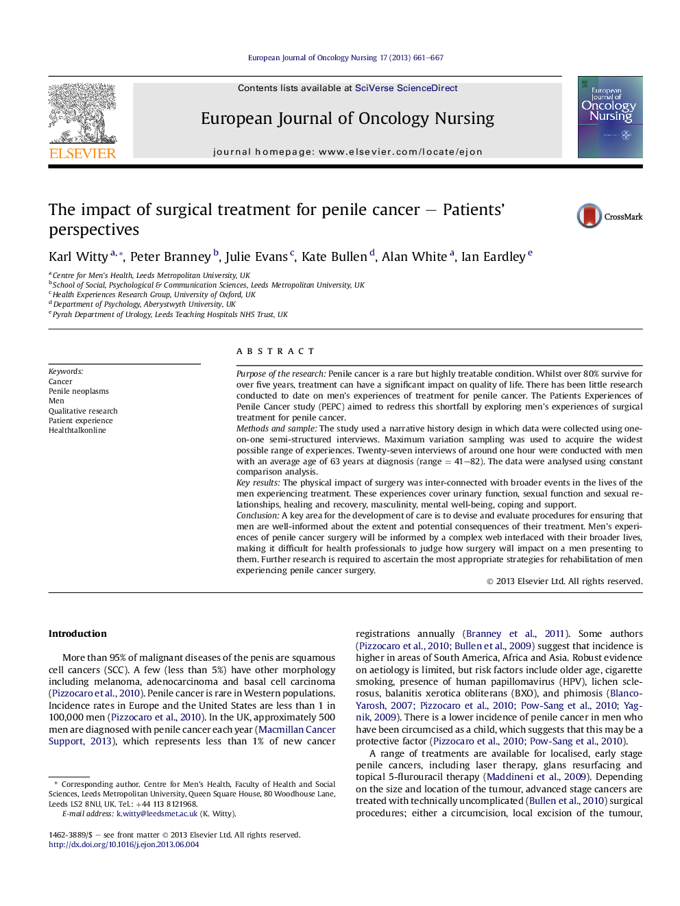 The impact of surgical treatment for penile cancer – Patients' perspectives