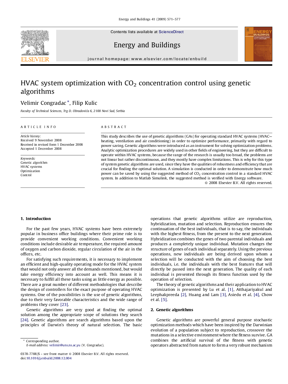 HVAC system optimization with CO2 concentration control using genetic algorithms