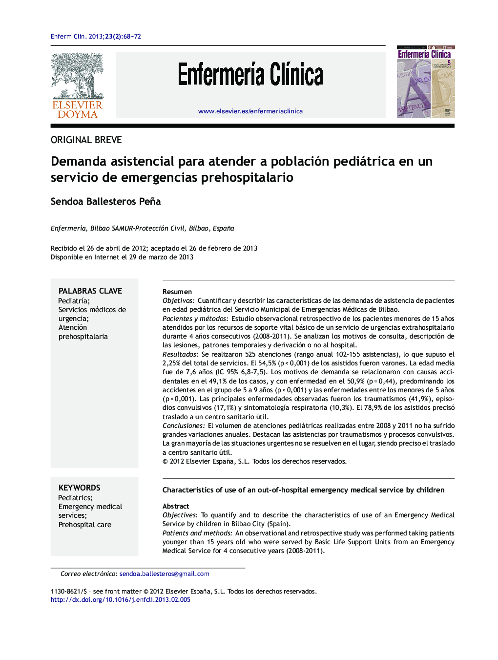 Demanda asistencial para atender a población pediátrica en un servicio de emergencias prehospitalario