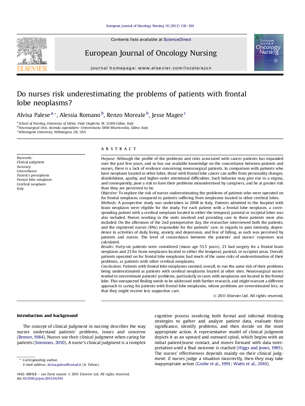 Do nurses risk underestimating the problems of patients with frontal lobe neoplasms?