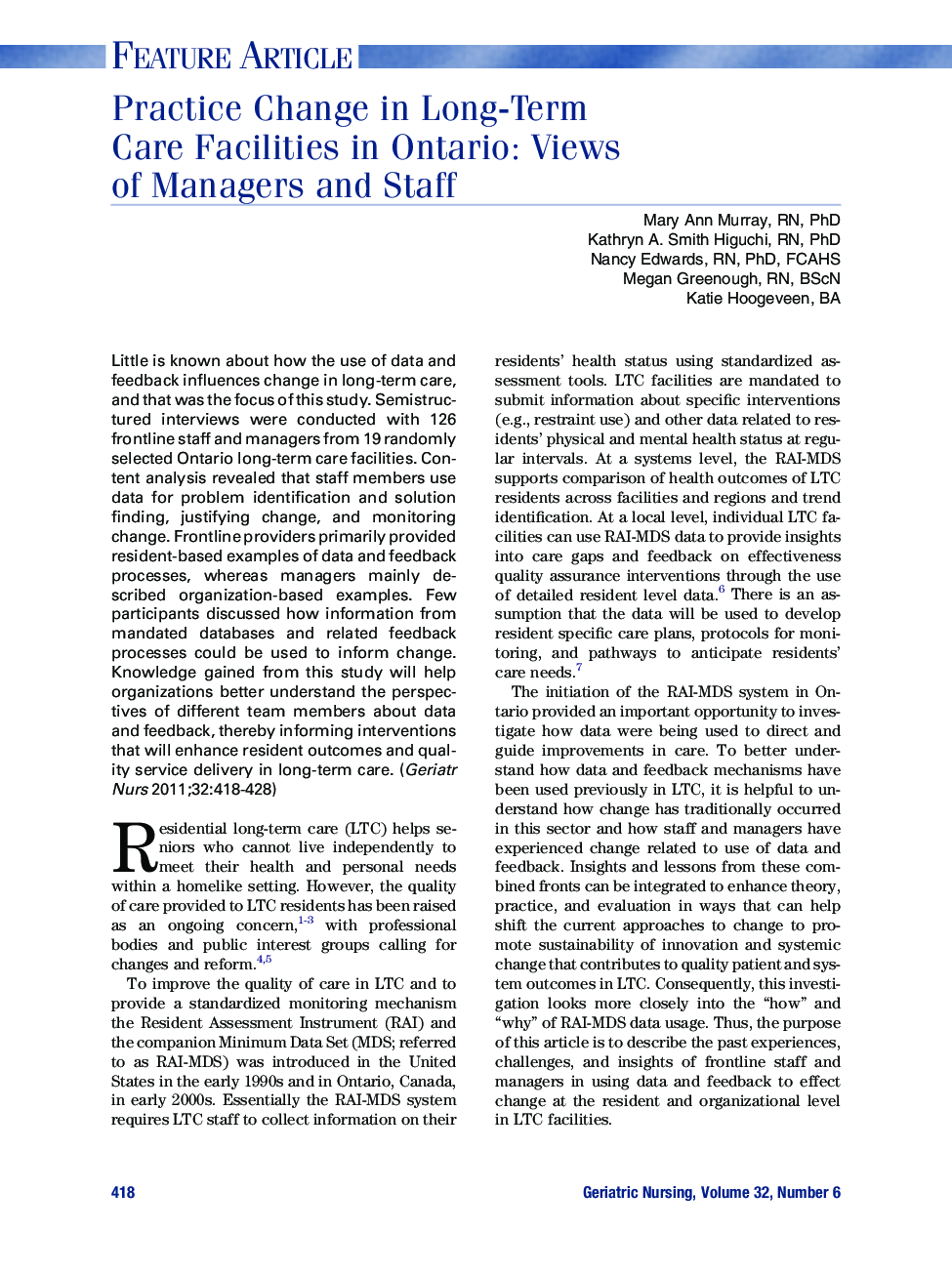 عکس صفحه اول مقاله: Practice Change in Long-Term Care Facilities in Ontario: Views of Managers and Staff Practice Change in Long-Term Care Facilities in Ontario: Views of Managers and Staff