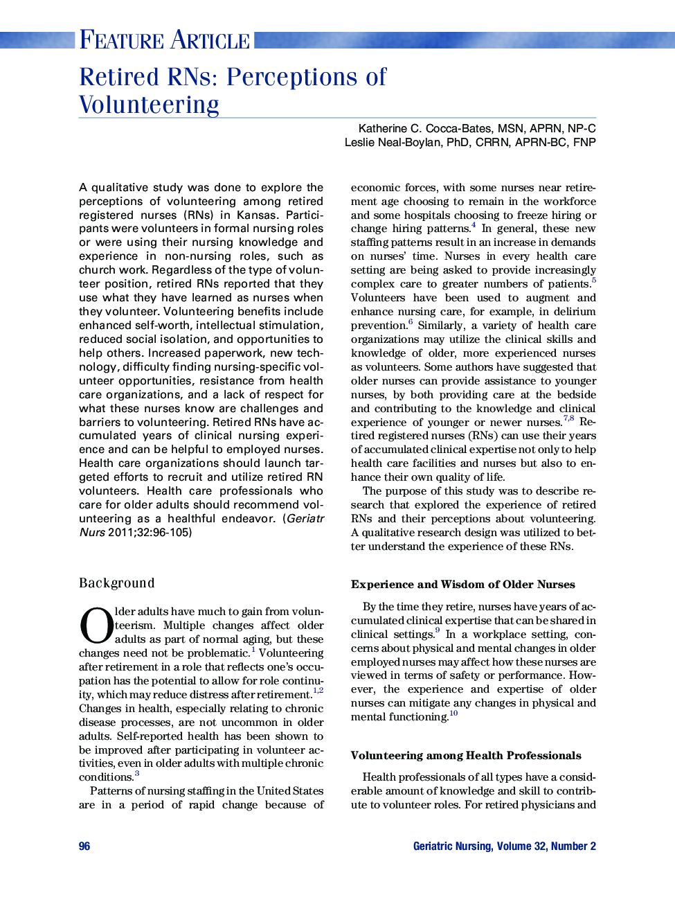عکس صفحه اول مقاله: Retired RNs: Perceptions of Volunteering Retired RNs: Perceptions of Volunteering