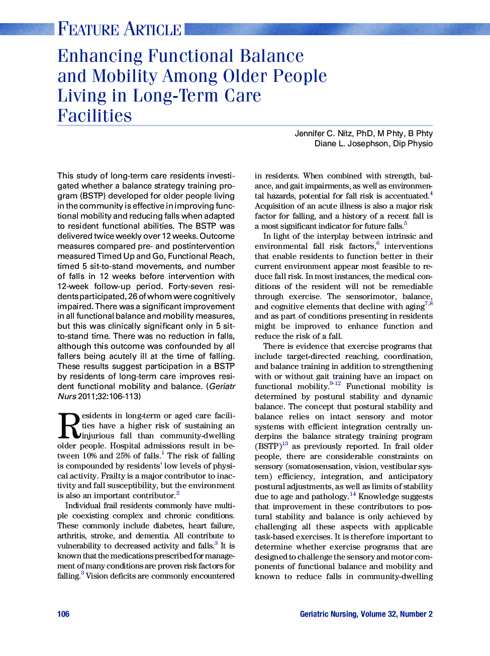عکس صفحه اول مقاله: Enhancing Functional Balance and Mobility Among Older People Living in Long-Term Care Facilities Enhancing Functional Balance and Mobility Among Older People Living in Long-Term Care Facilities