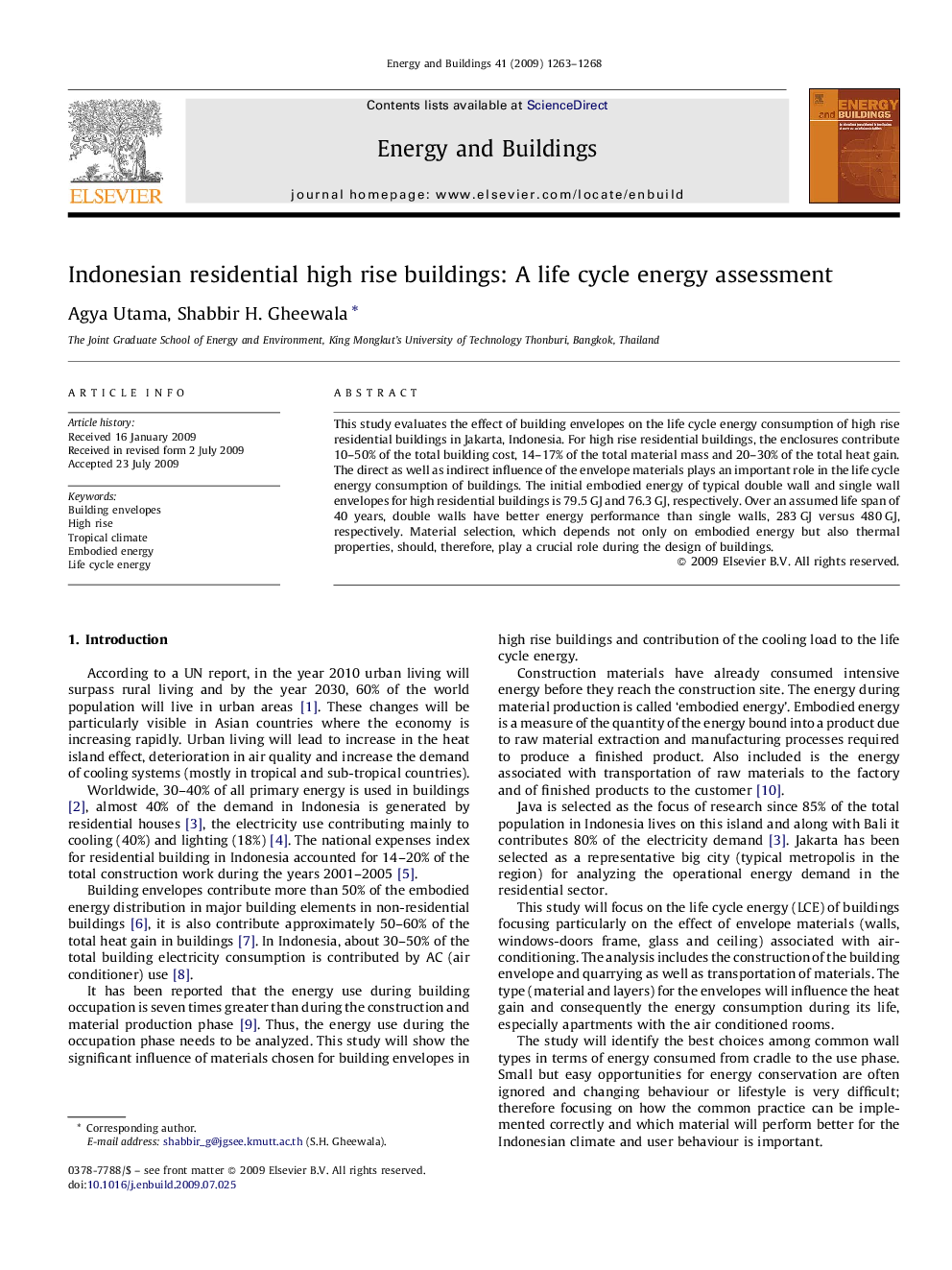 Indonesian residential high rise buildings: A life cycle energy assessment