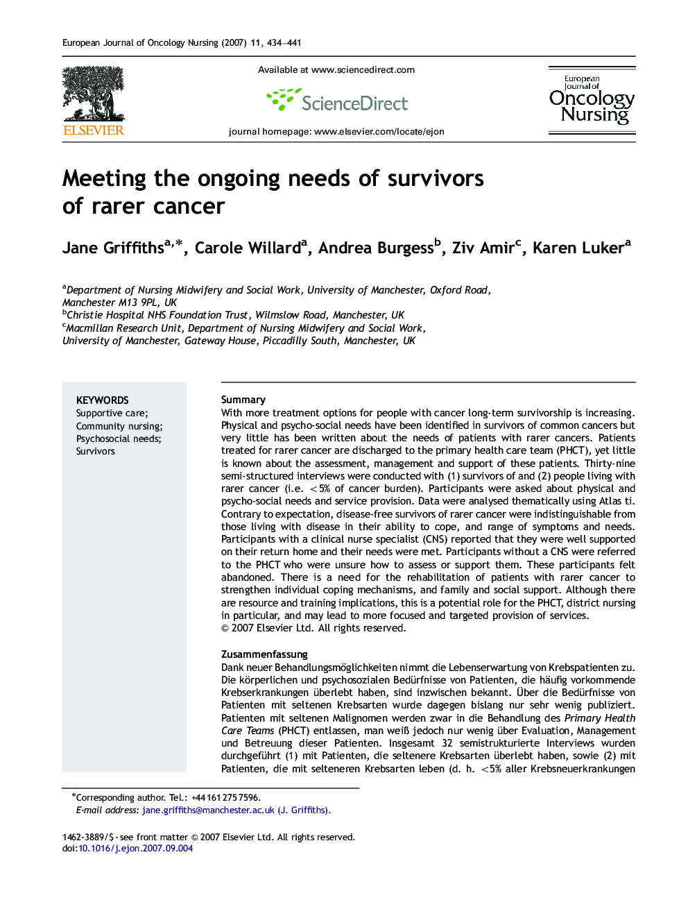 Meeting the ongoing needs of survivors of rarer cancer