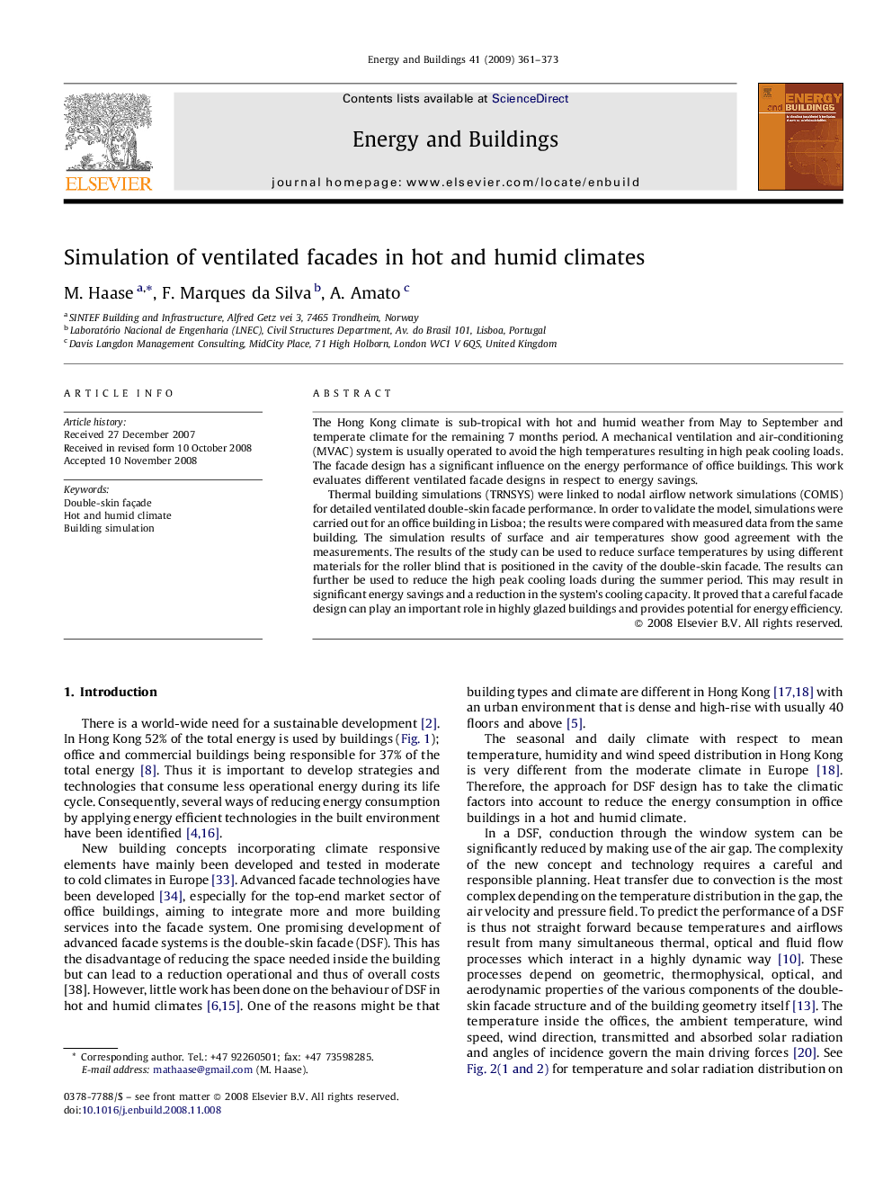 Simulation of ventilated facades in hot and humid climates