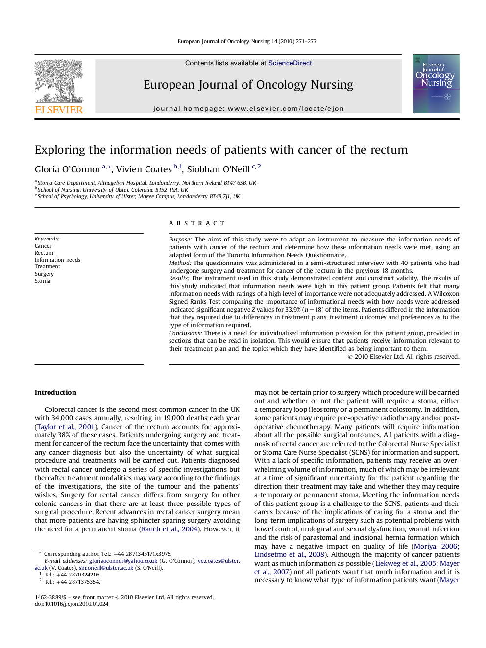 Exploring the information needs of patients with cancer of the rectum