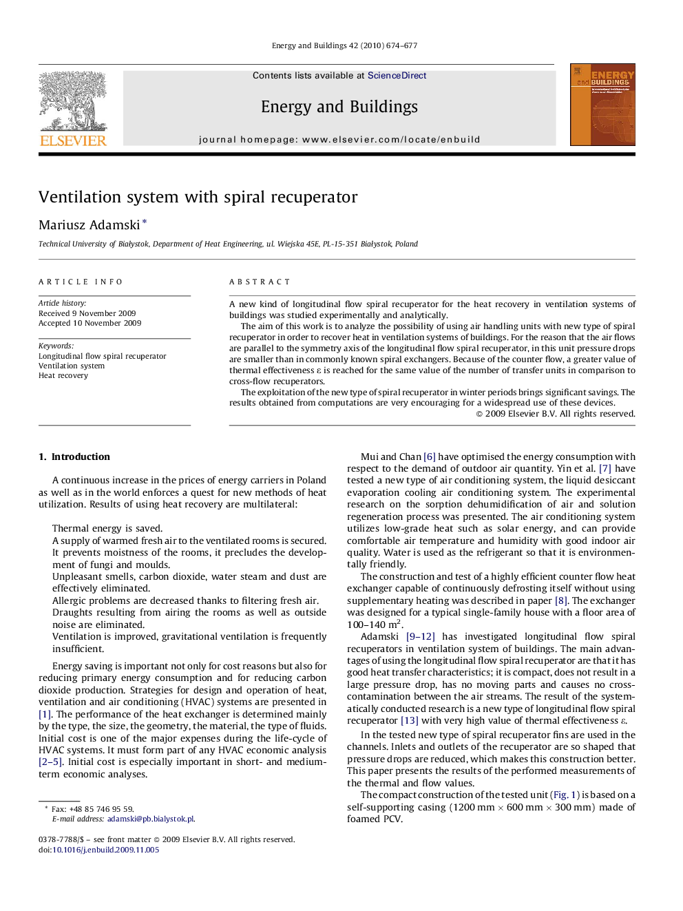 Ventilation system with spiral recuperator