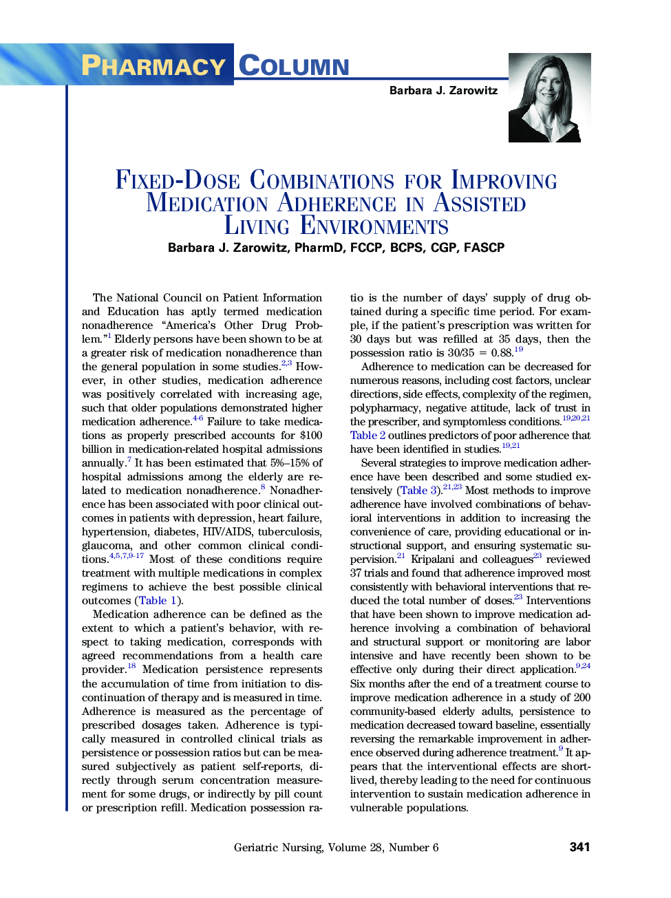 Fixed-Dose Combinations for Improving Medication Adherence in Assisted Living Environments