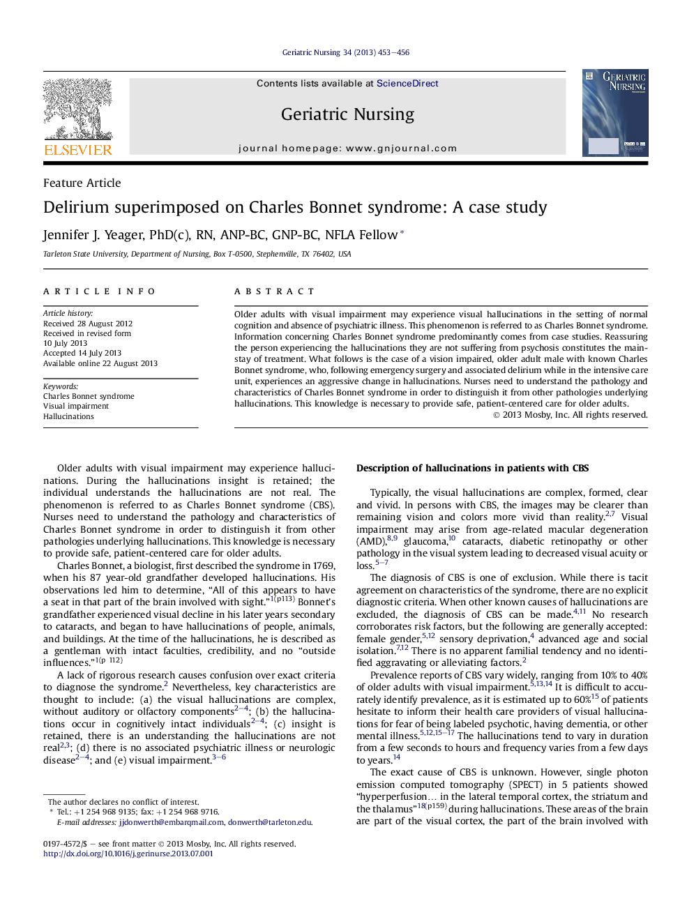 Delirium superimposed on Charles Bonnet syndrome: A case study