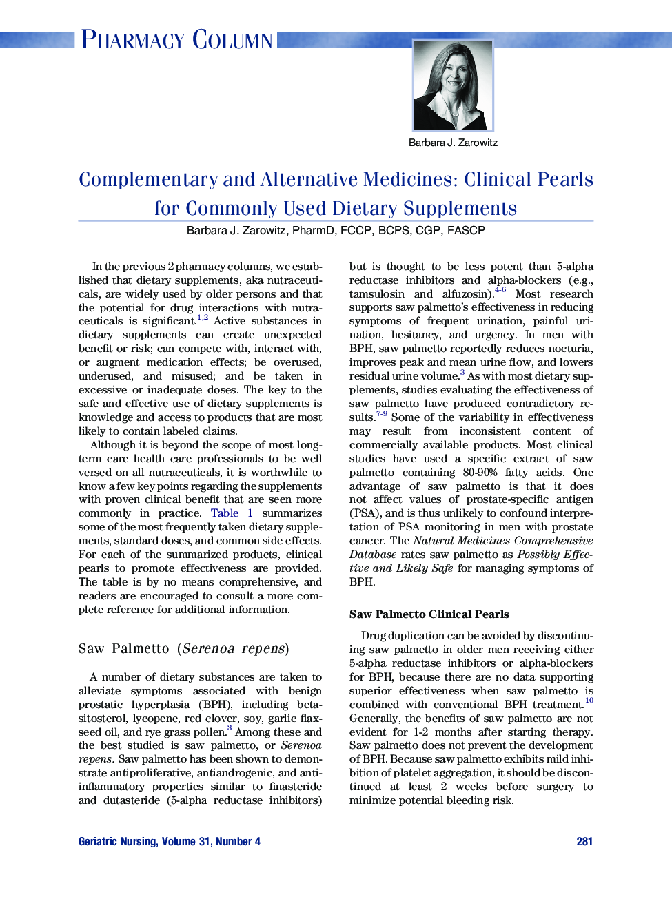 Complementary and Alternative Medicines: Clinical Pearls for Commonly Used Dietary Supplements