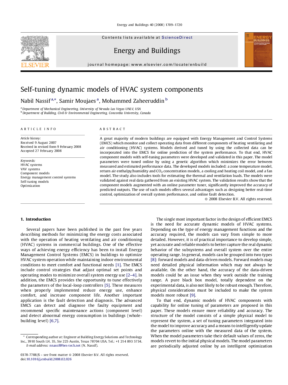 Self-tuning dynamic models of HVAC system components