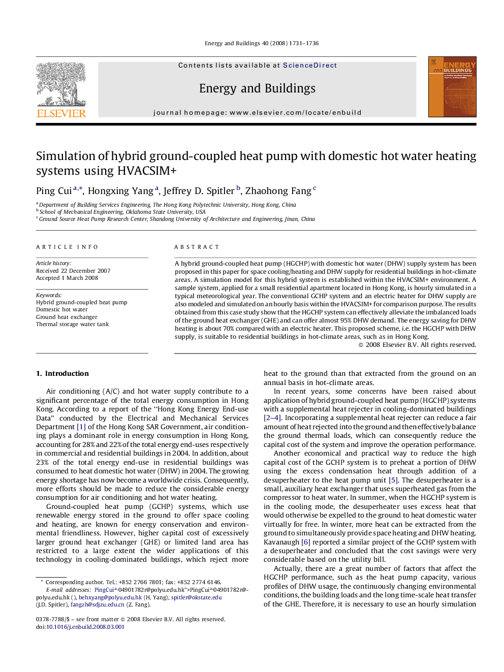 Simulation of hybrid ground-coupled heat pump with domestic hot water heating systems using HVACSIM+