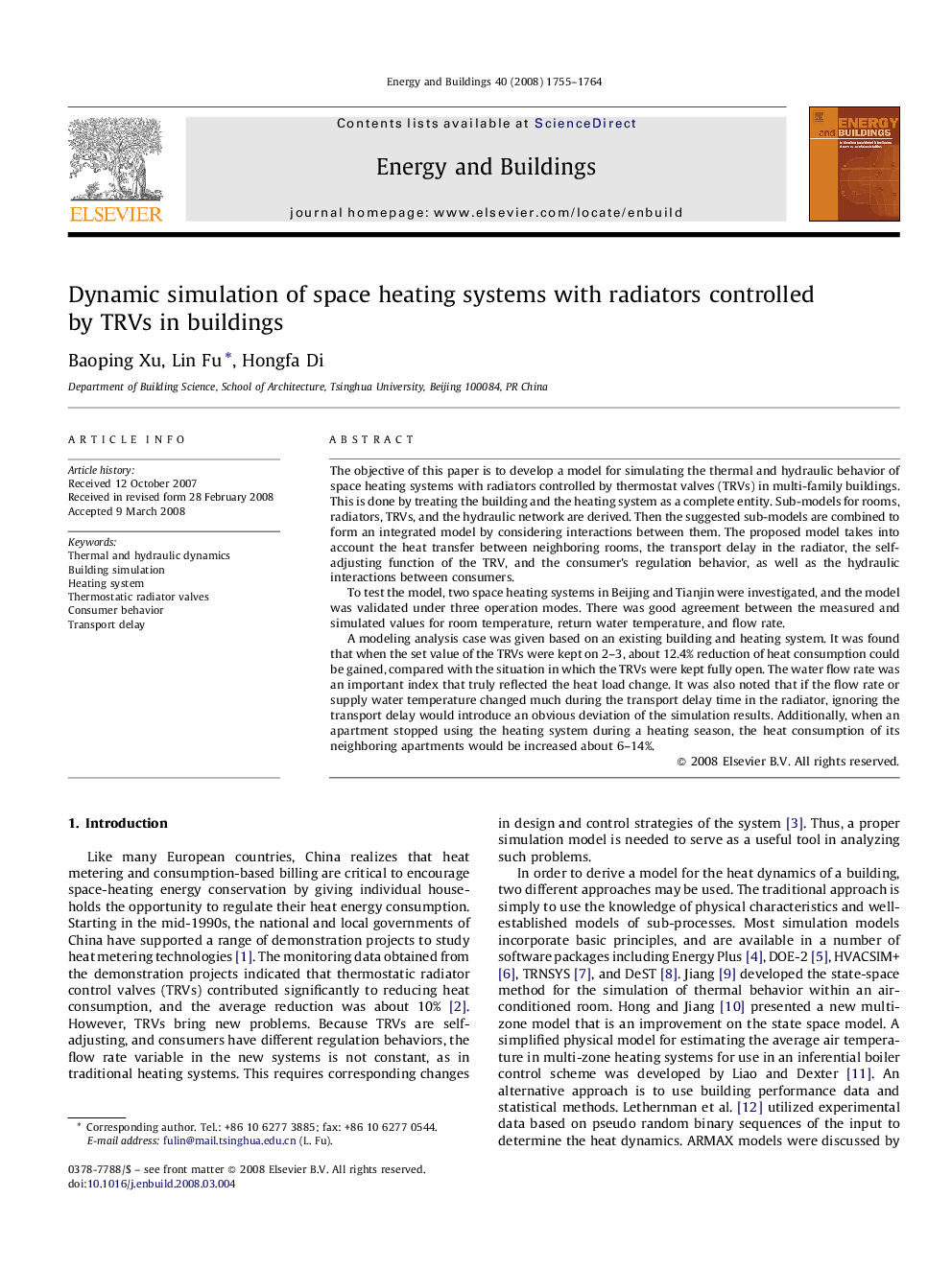 Dynamic simulation of space heating systems with radiators controlled by TRVs in buildings