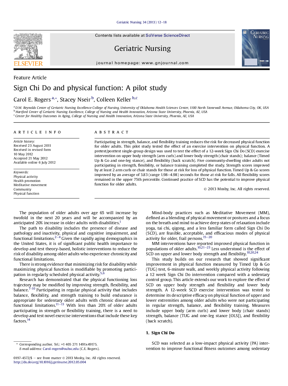 Sign Chi Do and physical function: A pilot study