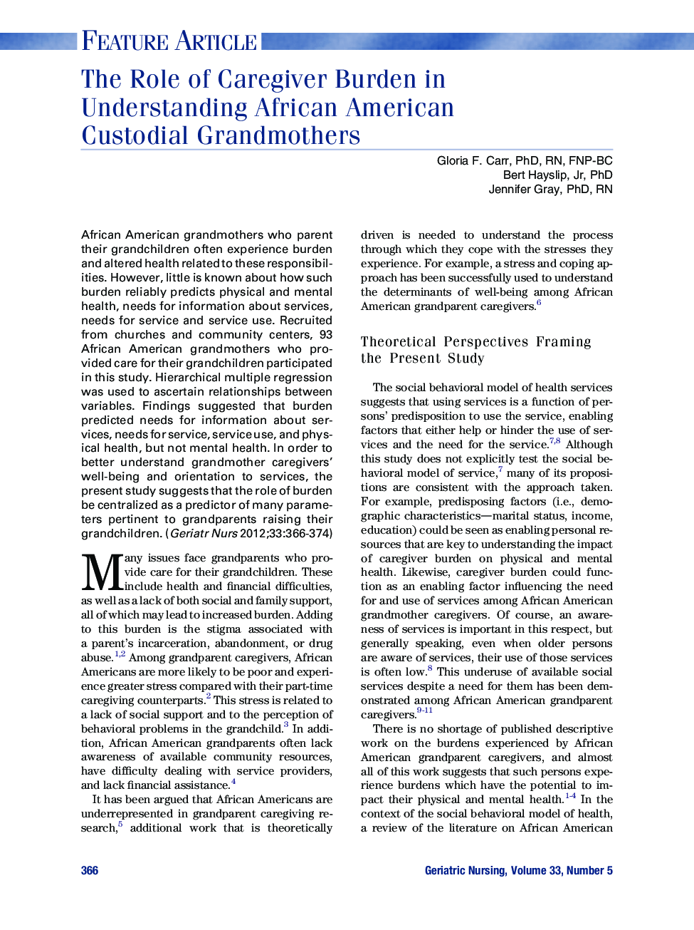 The Role of Caregiver Burden in Understanding African American Custodial Grandmothers