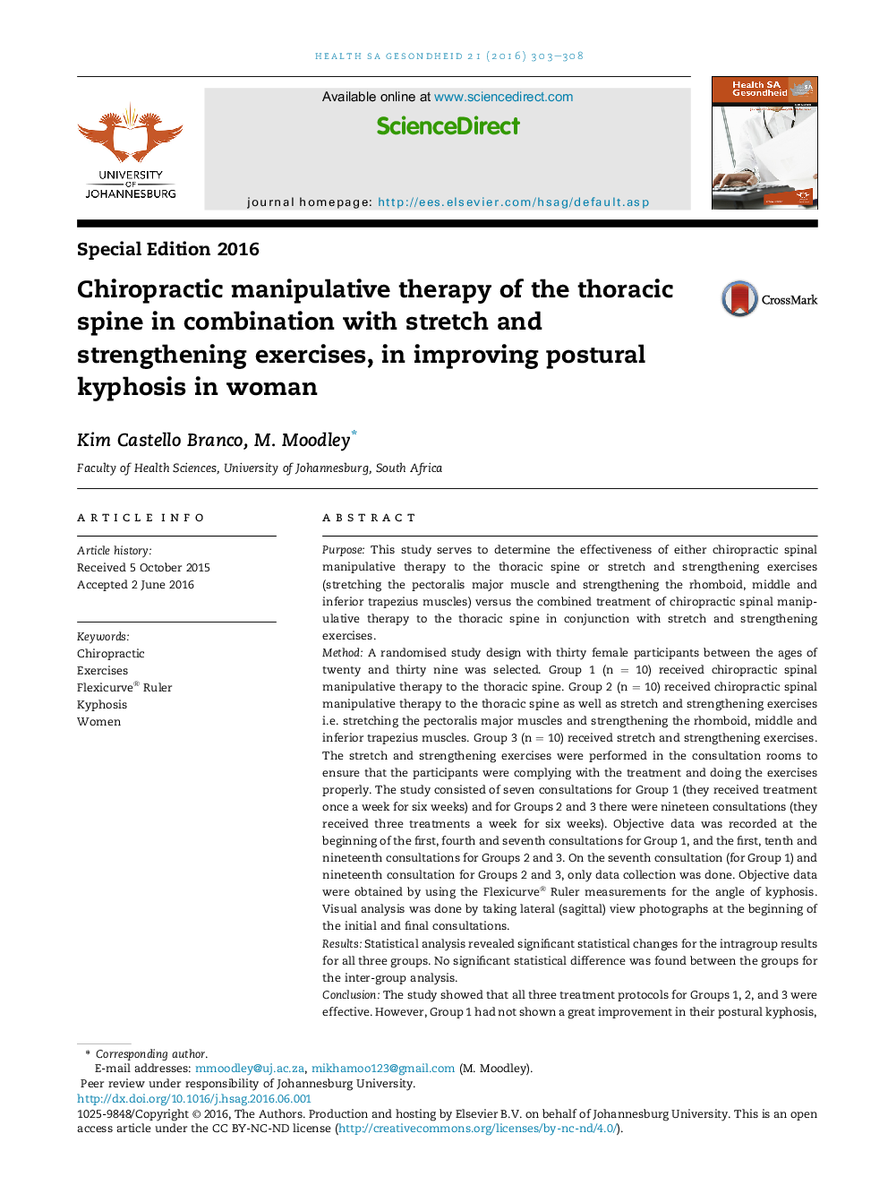 Chiropractic manipulative therapy of the thoracic spine in combination with stretch and strengthening exercises, in improving postural kyphosis in woman 