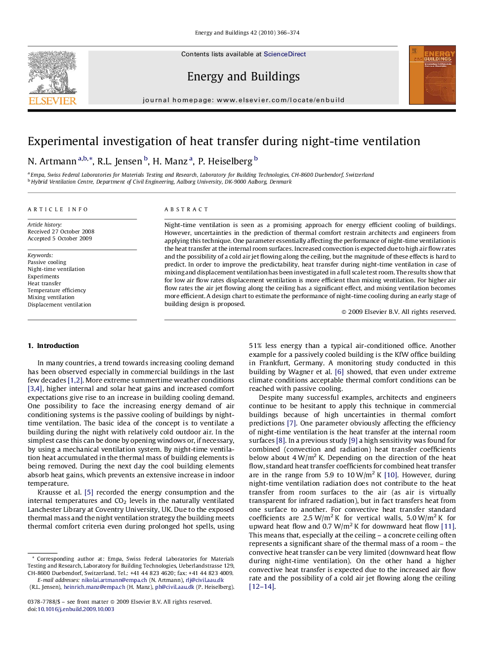 Experimental investigation of heat transfer during night-time ventilation