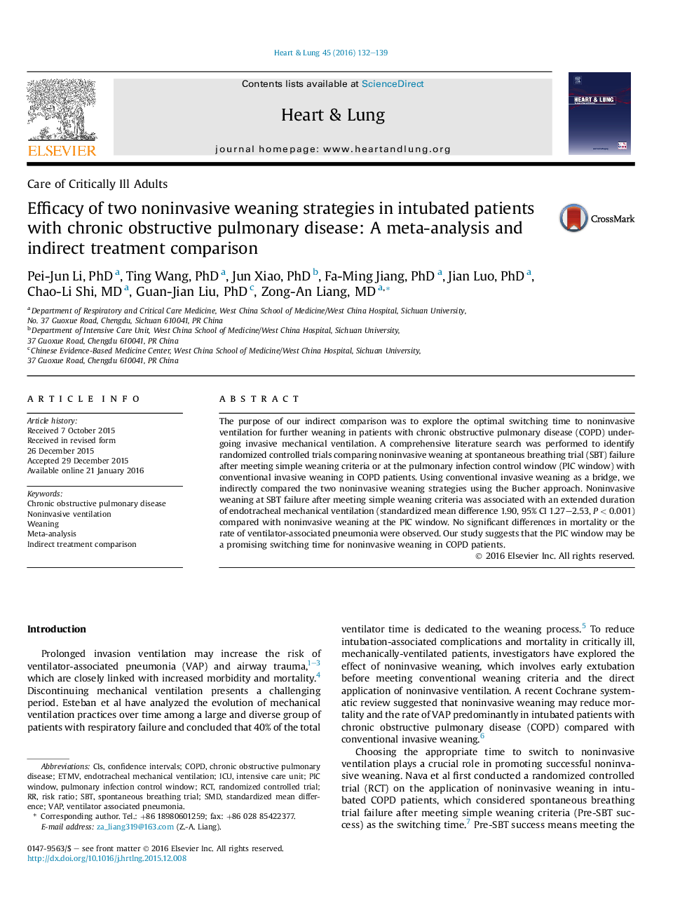 Efficacy of two noninvasive weaning strategies in intubated patients with chronic obstructive pulmonary disease: A meta-analysis and indirect treatment comparison