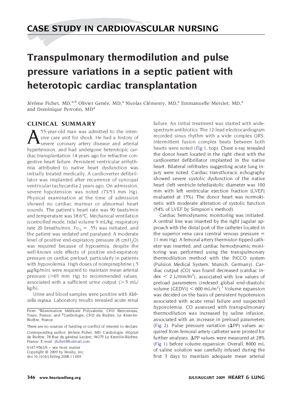 عکس صفحه اول مقاله: Transpulmonary thermodilution and pulse pressure variations in a septic patient with heterotopic cardiac transplantation Transpulmonary thermodilution and pulse pressure variations in a septic patient with heterotopic cardiac transplantation