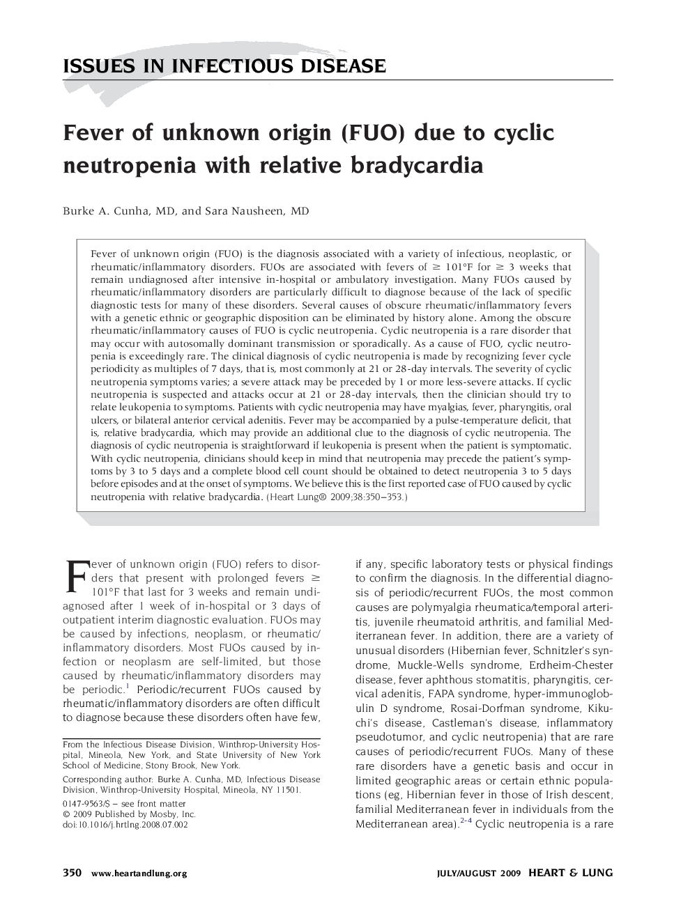 عکس صفحه اول مقاله: Fever of unknown origin (FUO) due to cyclic neutropenia with relative bradycardia Fever of unknown origin (FUO) due to cyclic neutropenia with relative bradycardia