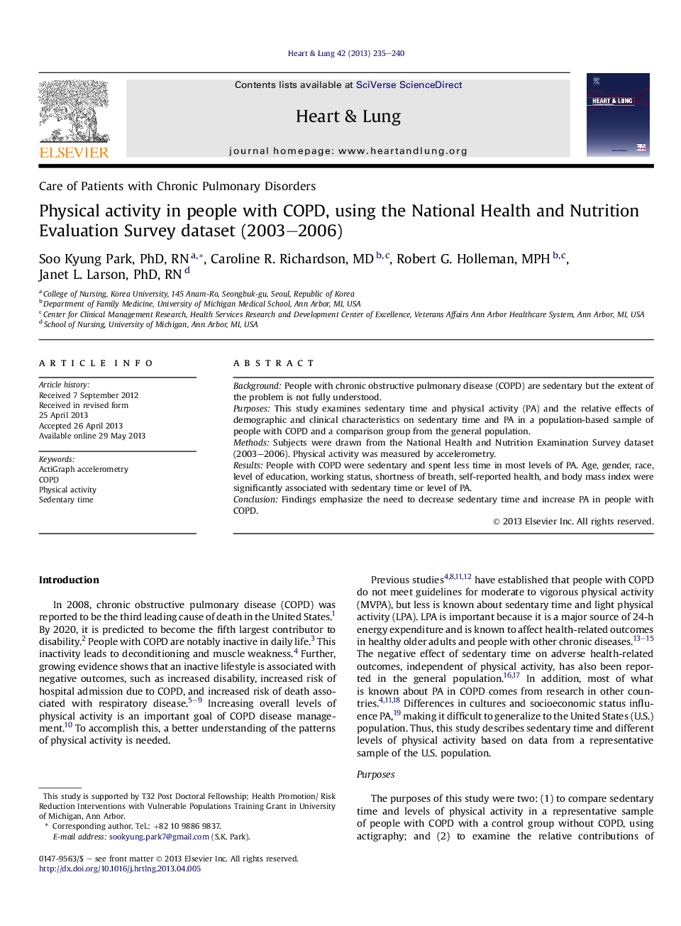 Physical activity in people with COPD, using the National Health and Nutrition Evaluation Survey dataset (2003–2006) 