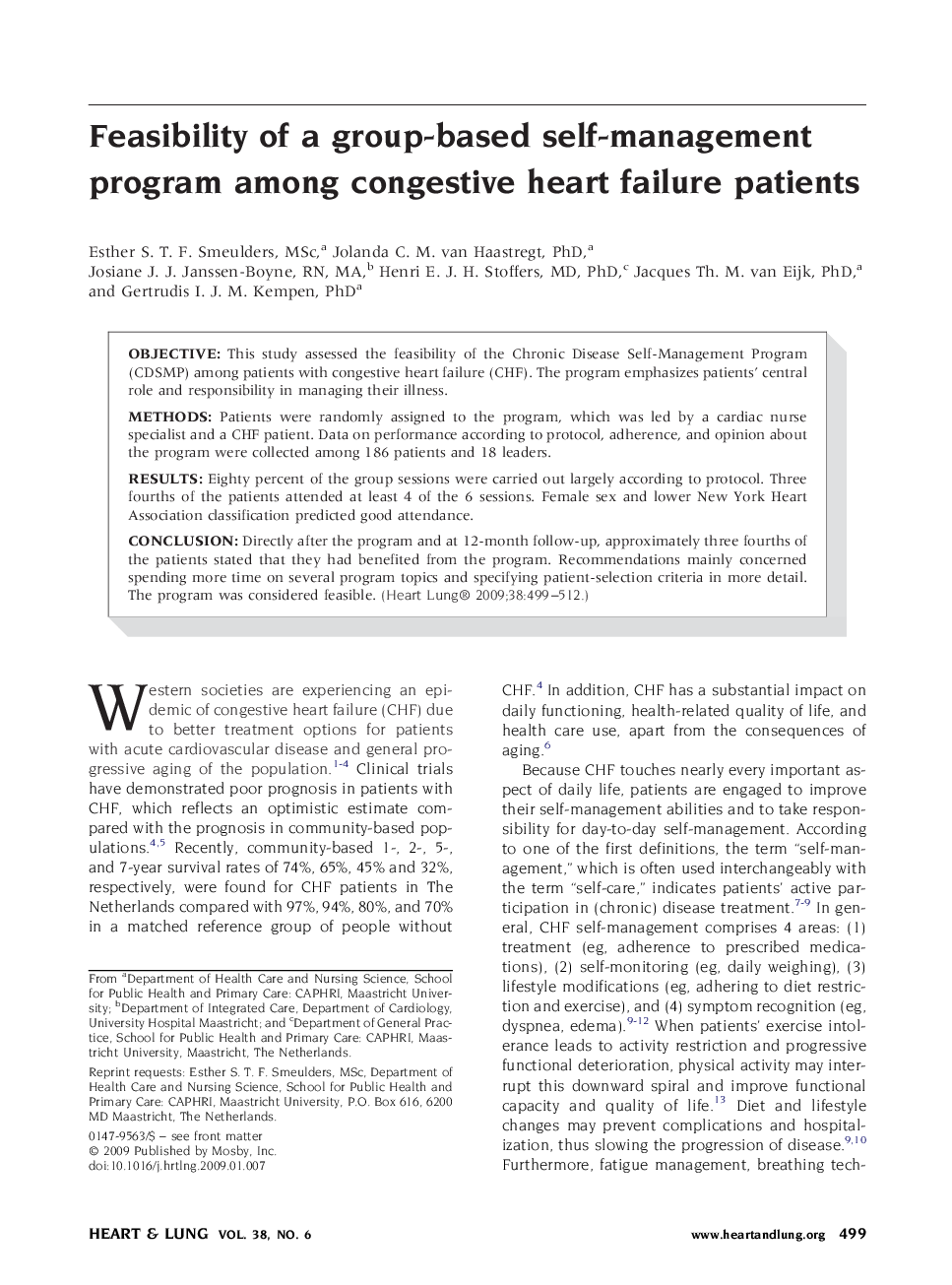 Feasibility of a group-based self-management program among congestive heart failure patients