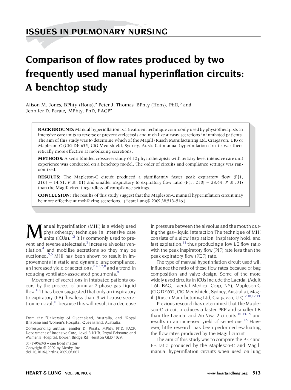 Comparison of flow rates produced by two frequently used manual hyperinflation circuits: A benchtop study