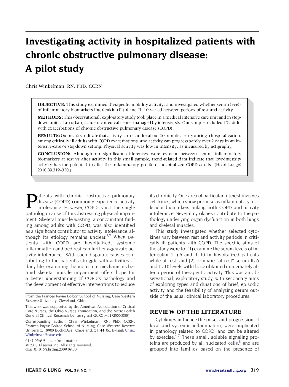 Investigating activity in hospitalized patients with chronic obstructive pulmonary disease: A pilot study 