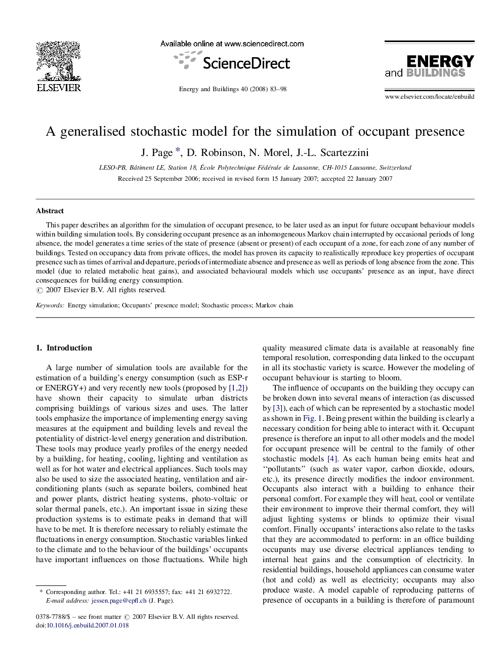 A generalised stochastic model for the simulation of occupant presence