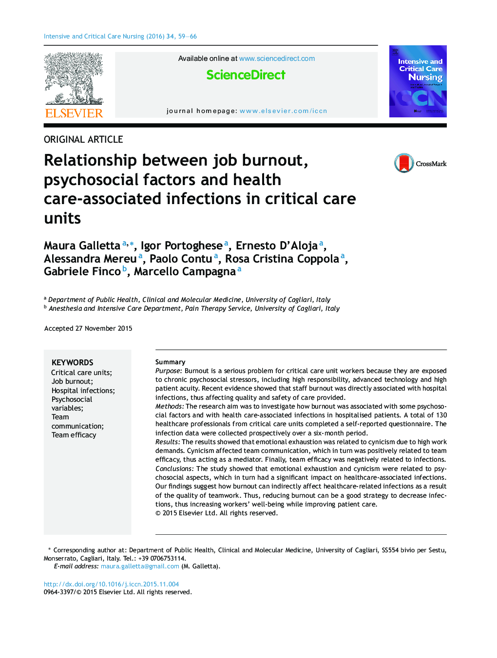 رابطه بین فرسودگی شغلی، عوامل روانی اجتماعی و عفونت های مرتبط با مراقبت بهداشتی در واحد مراقبت های ویژه