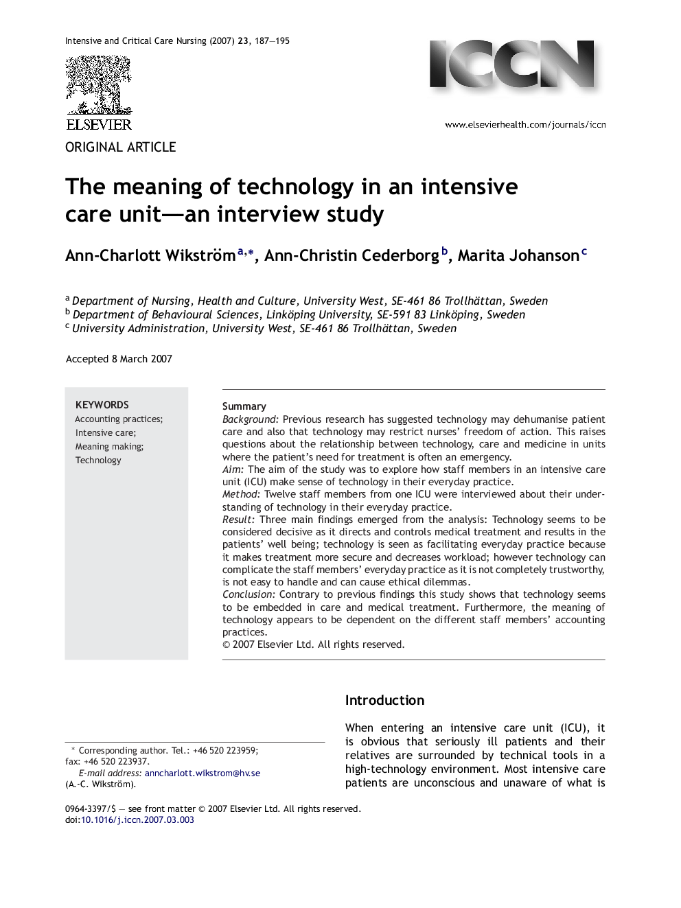 The meaning of technology in an intensive care unit—an interview study