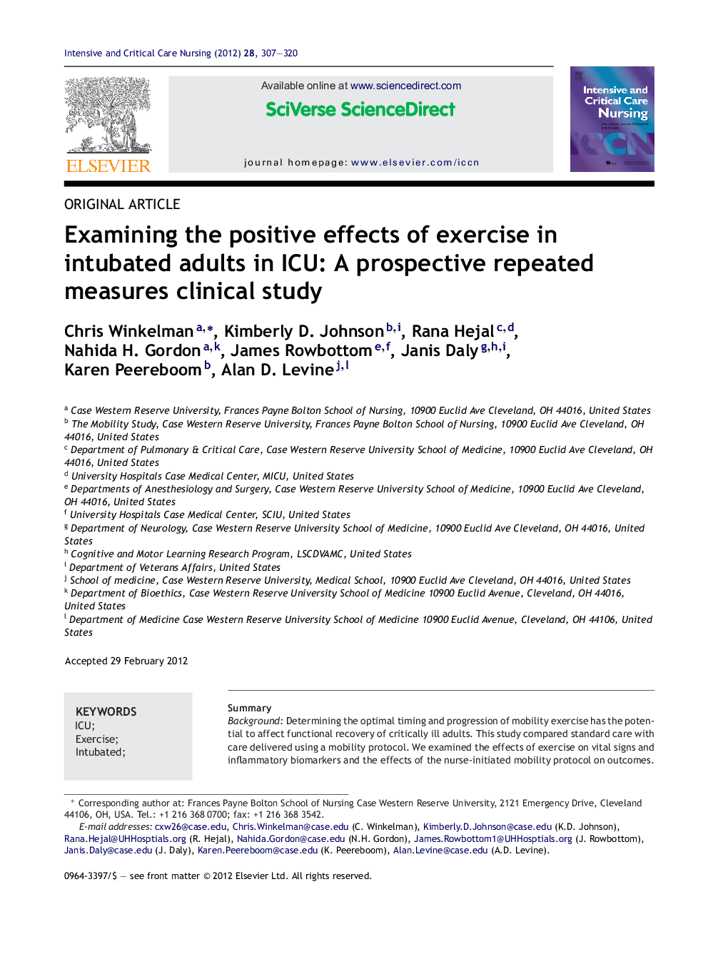 Examining the positive effects of exercise in intubated adults in ICU: A prospective repeated measures clinical study