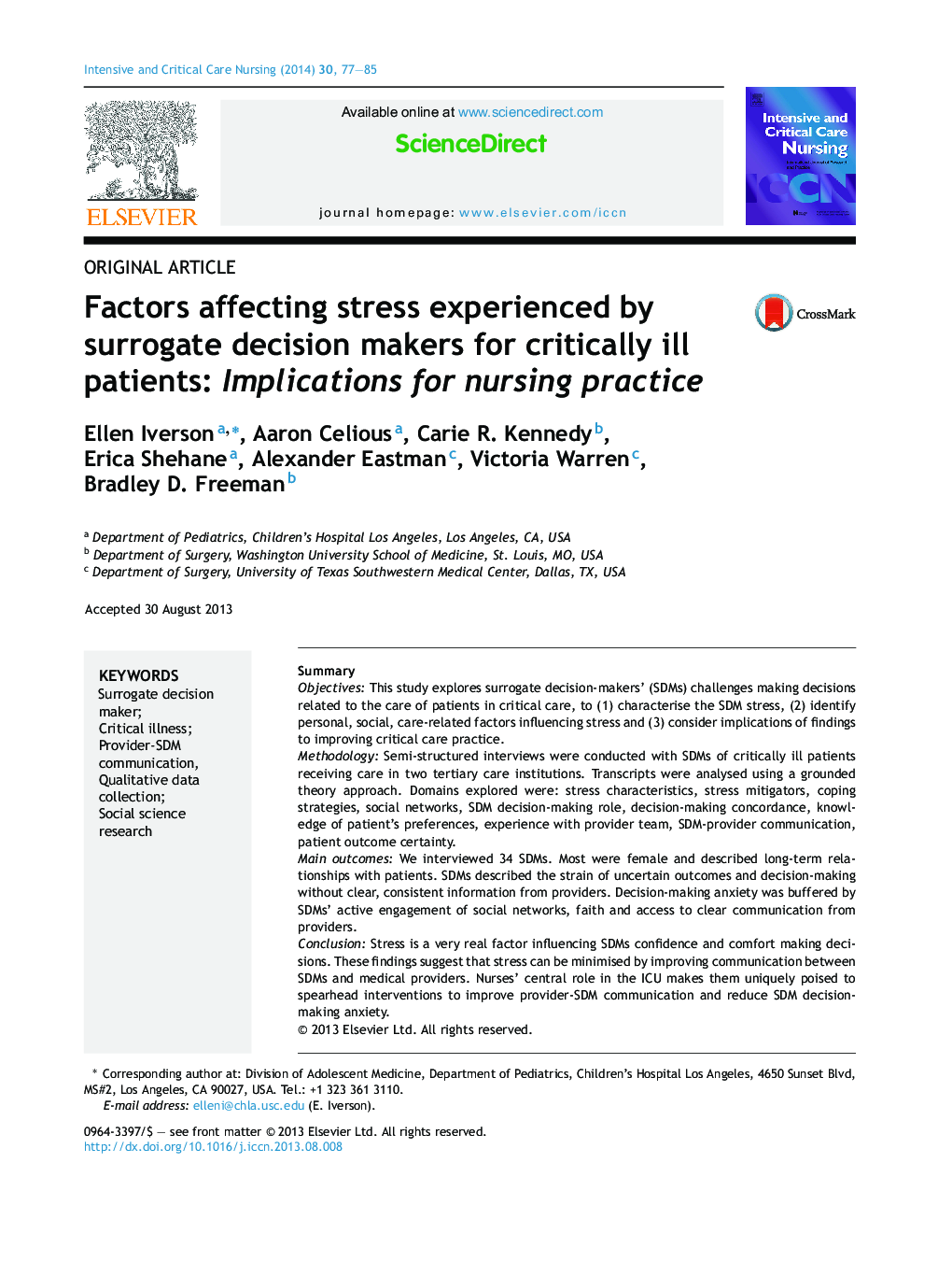 Factors affecting stress experienced by surrogate decision makers for critically ill patients: Implications for nursing practice