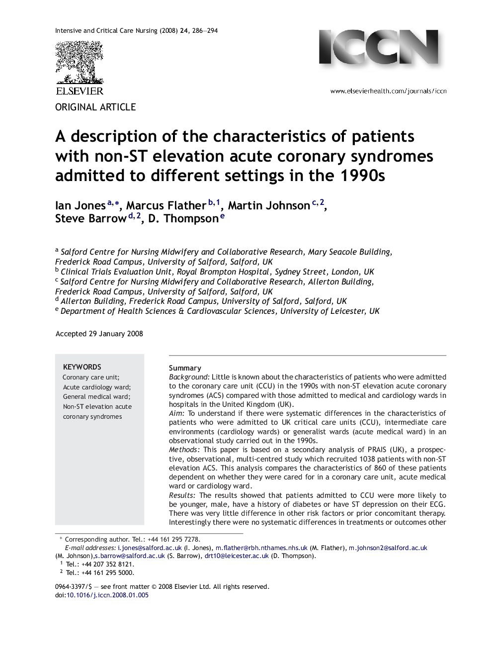 A description of the characteristics of patients with non-ST elevation acute coronary syndromes admitted to different settings in the 1990s