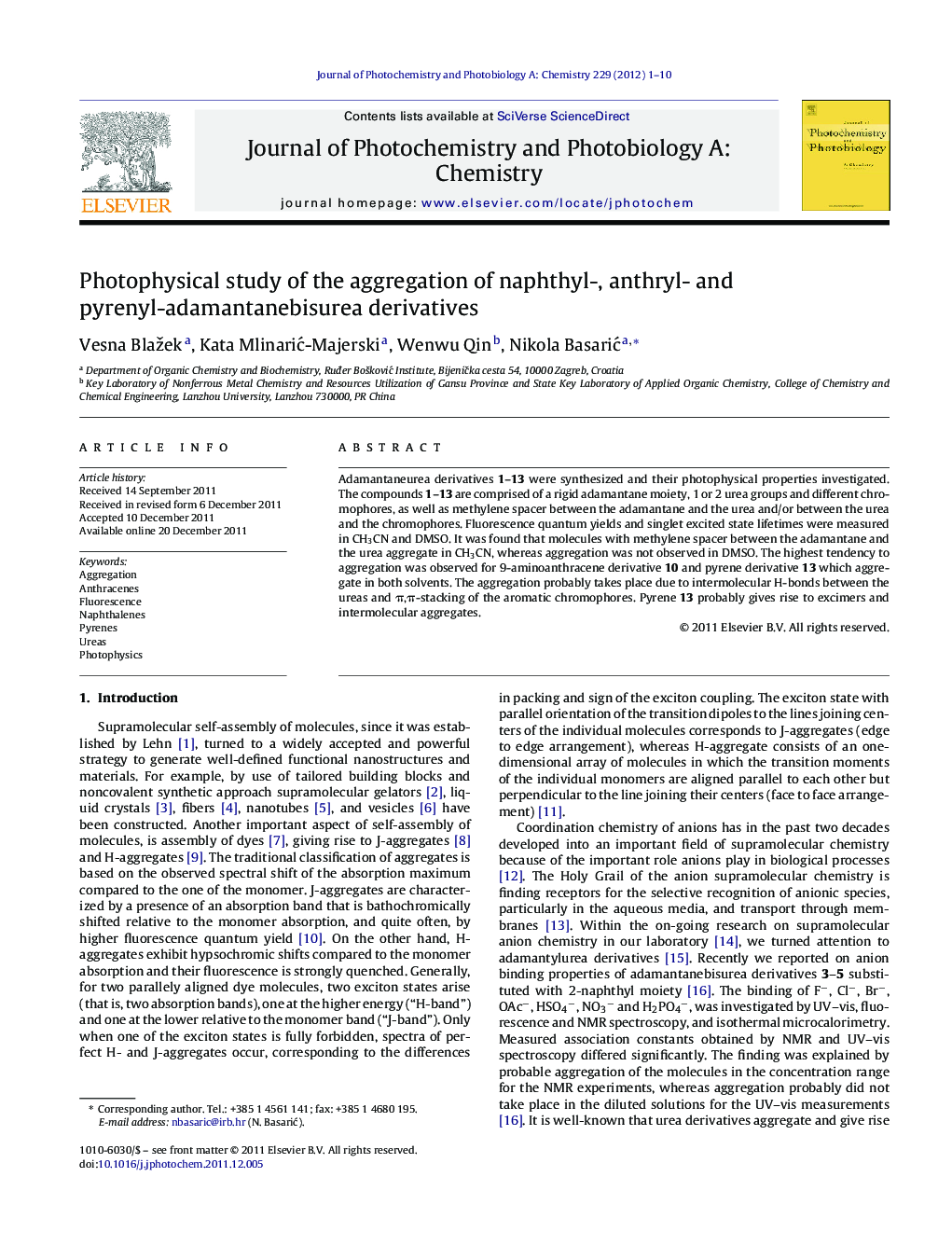 Photophysical study of the aggregation of naphthyl-, anthryl- and pyrenyl-adamantanebisurea derivatives