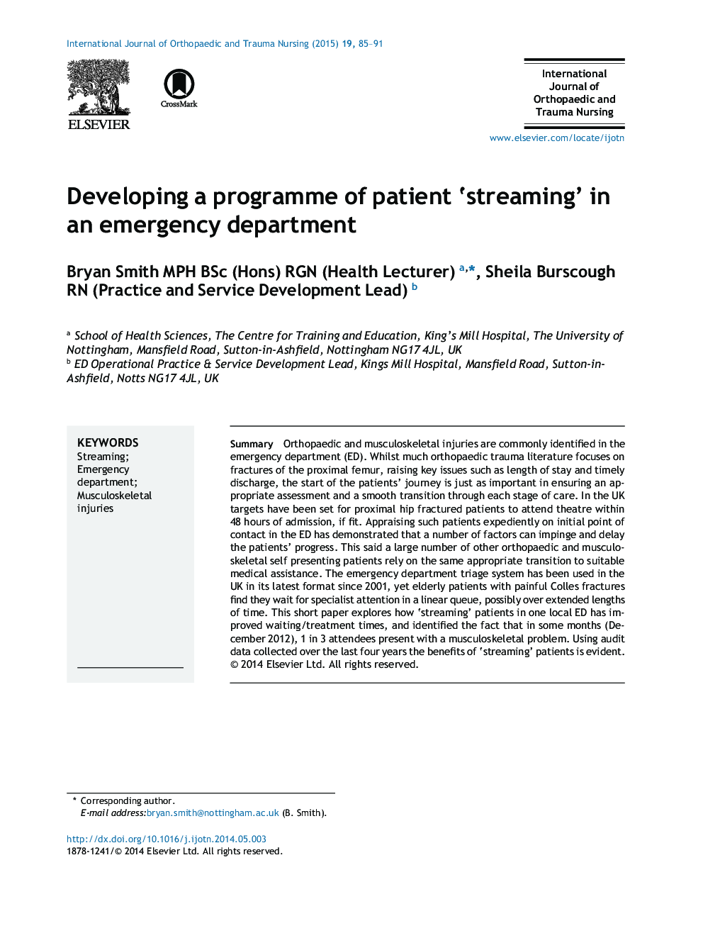 Developing a programme of patient ‘streaming’ in an emergency department