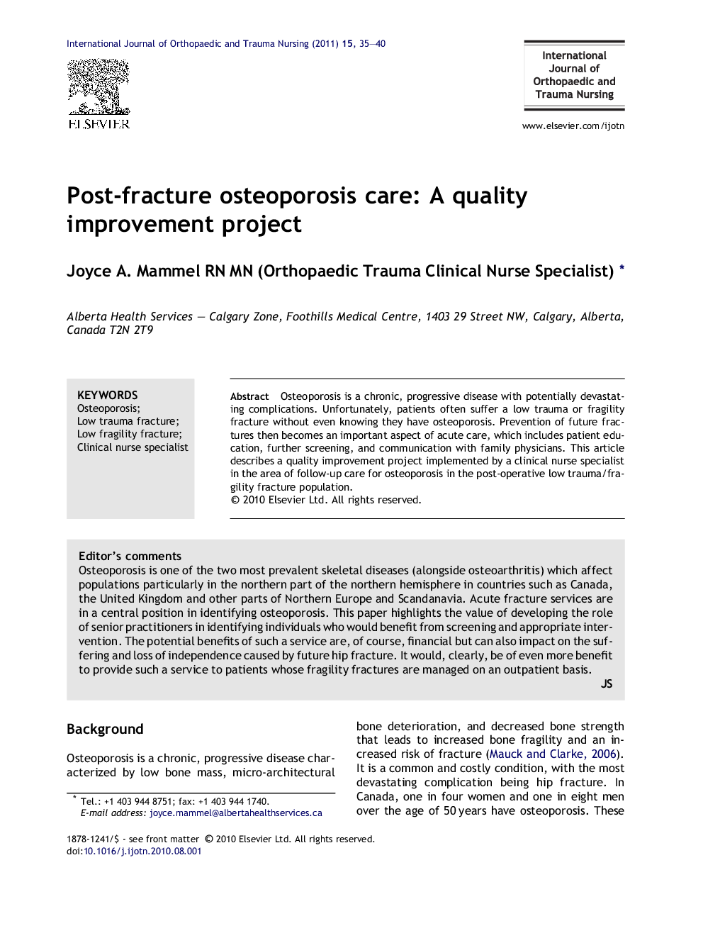 Post-fracture osteoporosis care: A quality improvement project