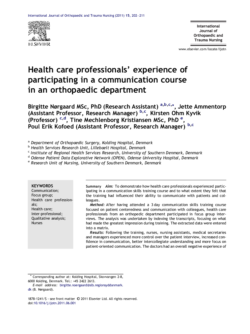Health care professionals’ experience of participating in a communication course in an orthopaedic department