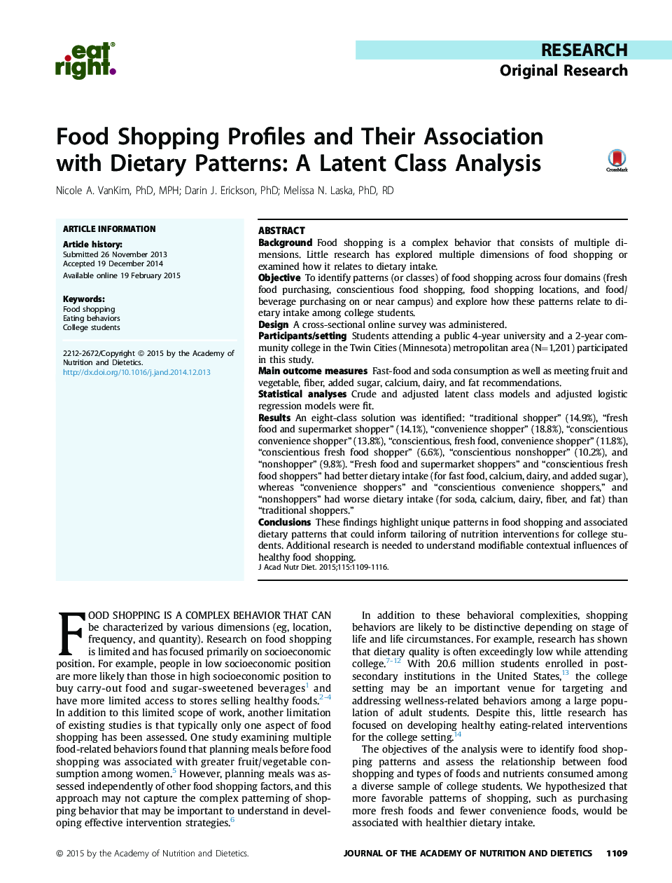 پروفایل های خرید مواد غذایی و ارتباط آنها با الگوهای غذایی: تجزیه و تحلیل کلاس پنهان