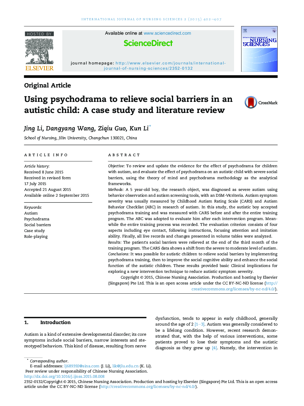 Using psychodrama to relieve social barriers in an autistic child: A case study and literature review 