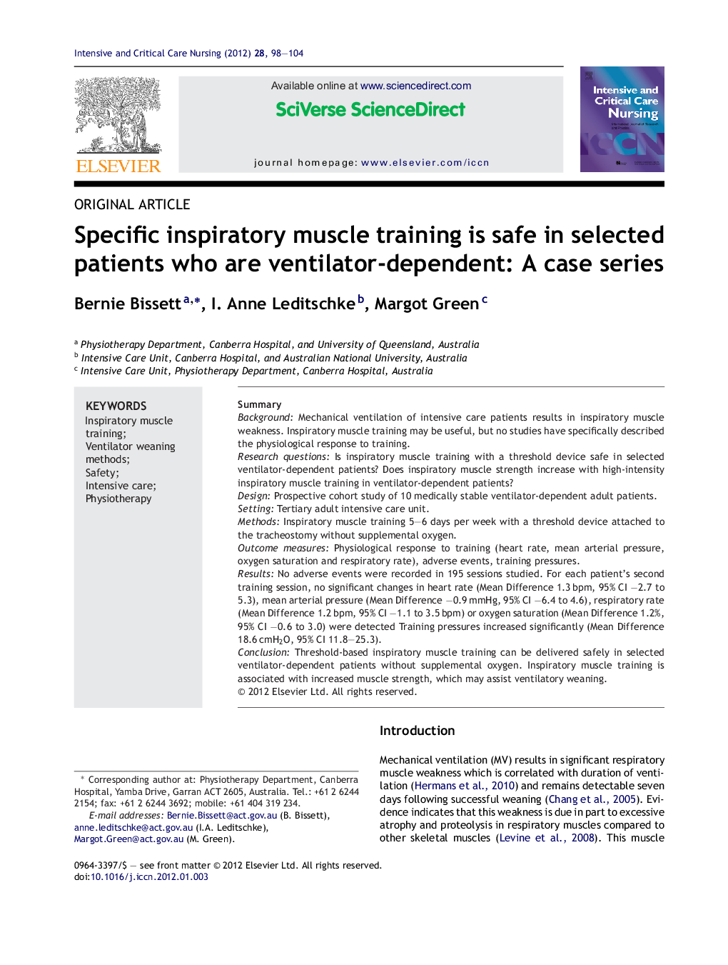 Specific inspiratory muscle training is safe in selected patients who are ventilator-dependent: A case series