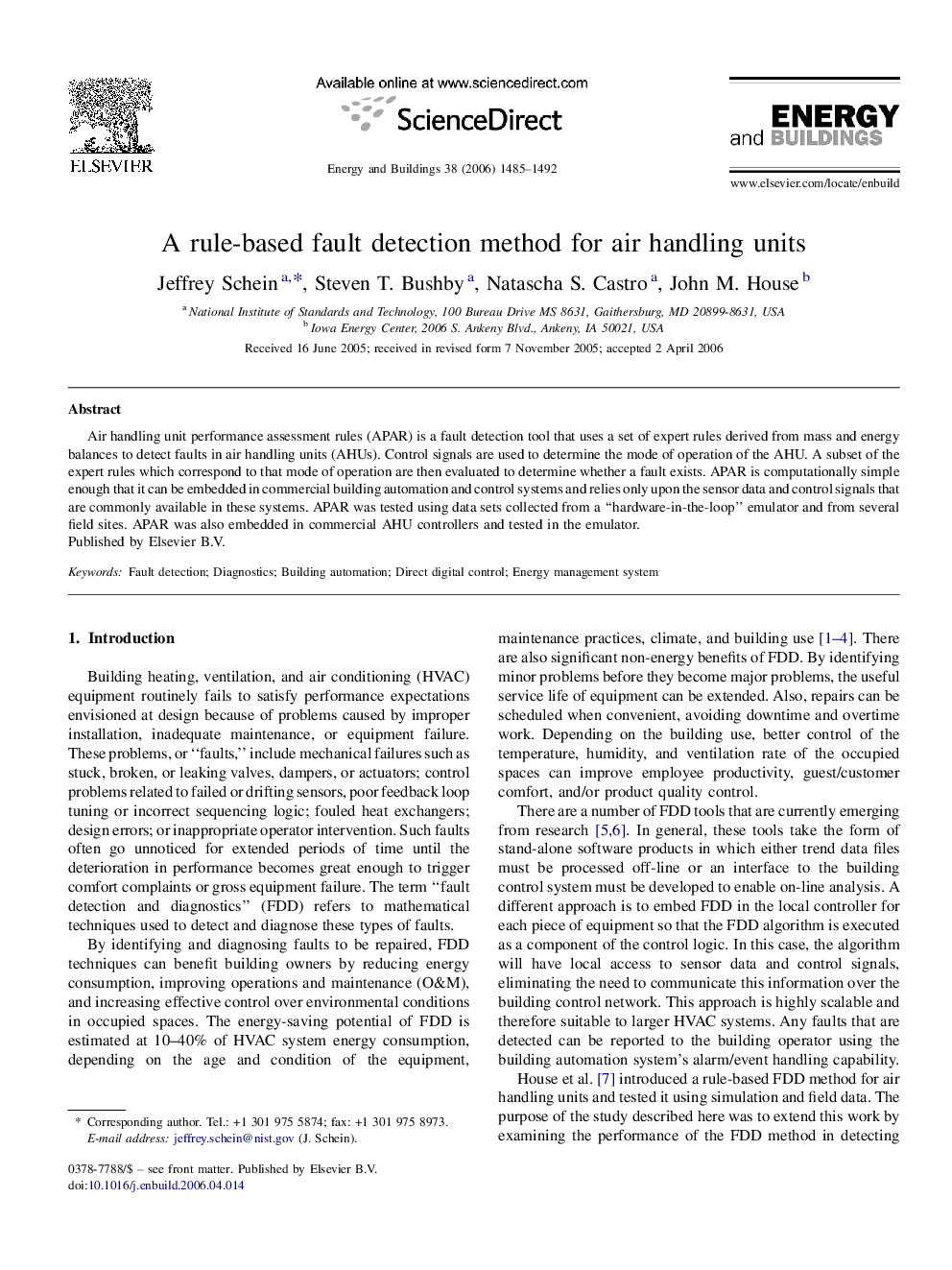 A rule-based fault detection method for air handling units