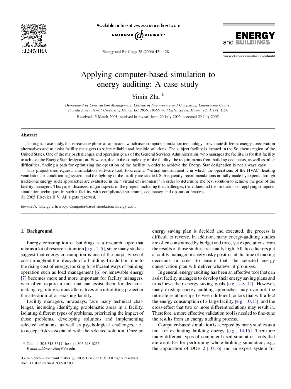 Applying computer-based simulation to energy auditing: A case study